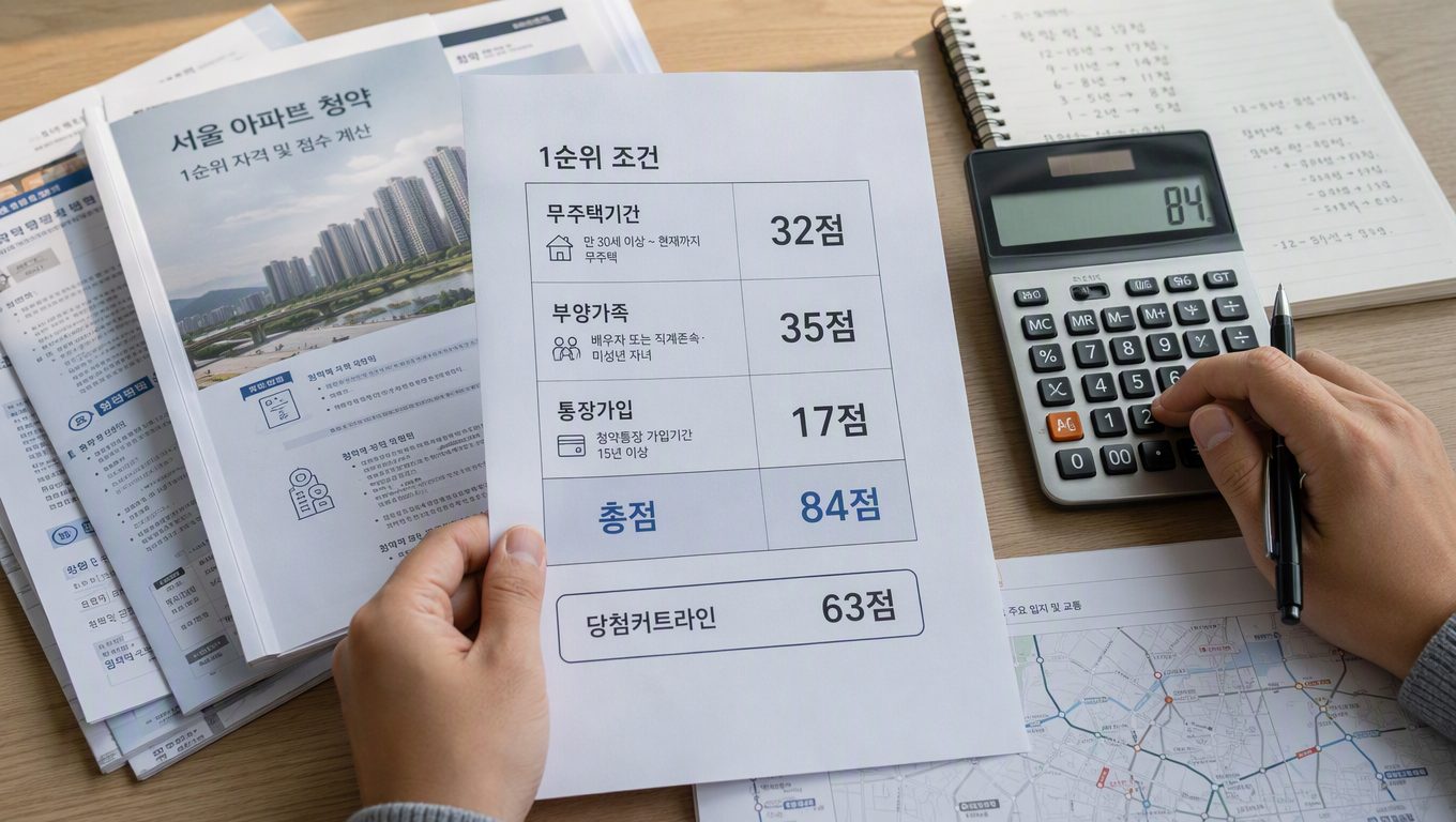 서울 아파트 청약 1순위 조건과 가점 계산, 당첨 커트라인