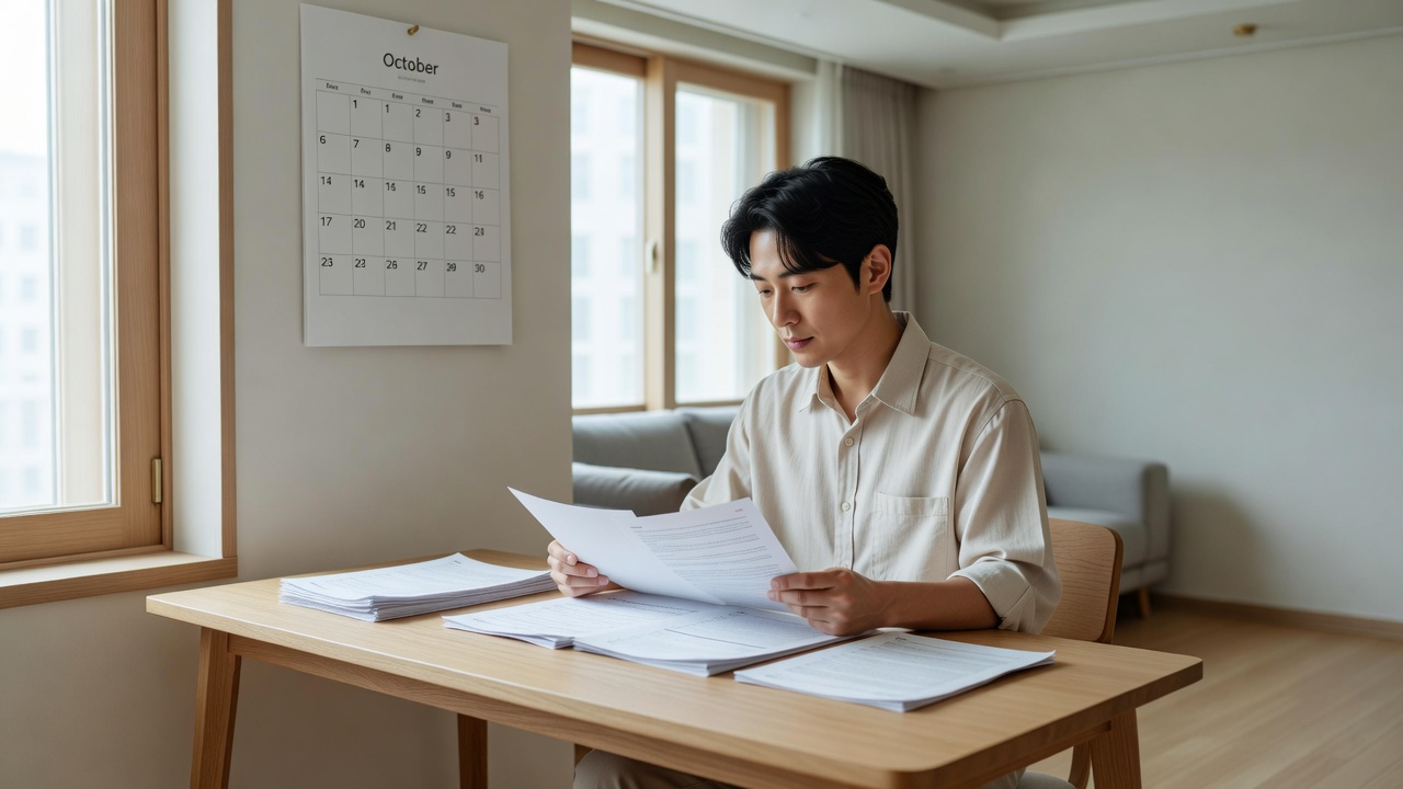 2026년 10월 청약 일정 관련 서류를 확인하는 모습