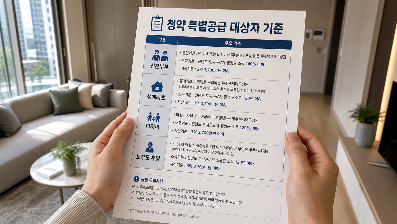 청약 특별공급 대상자 기준과 유형별 조건