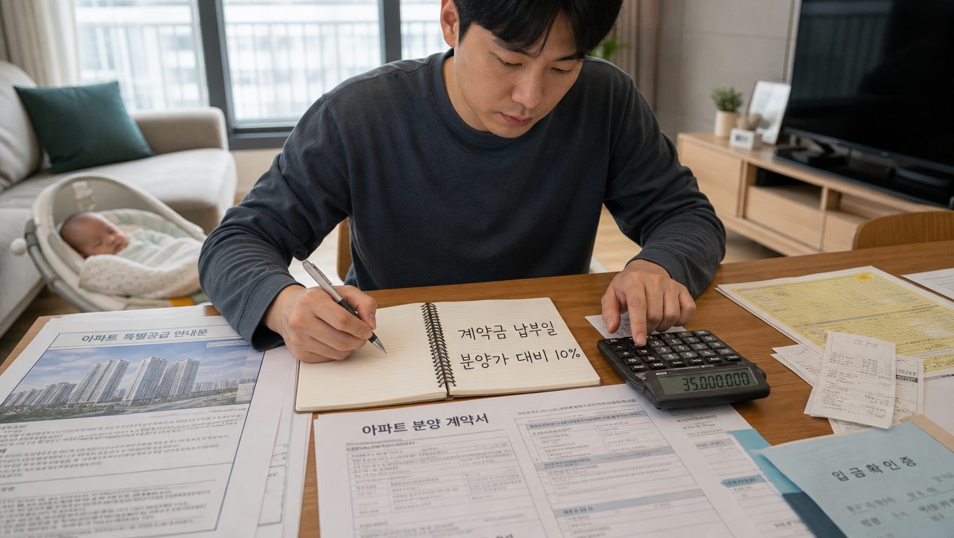 신생아 특별공급 당첨 후 계약금은 언제 어떻게 준비하나요?