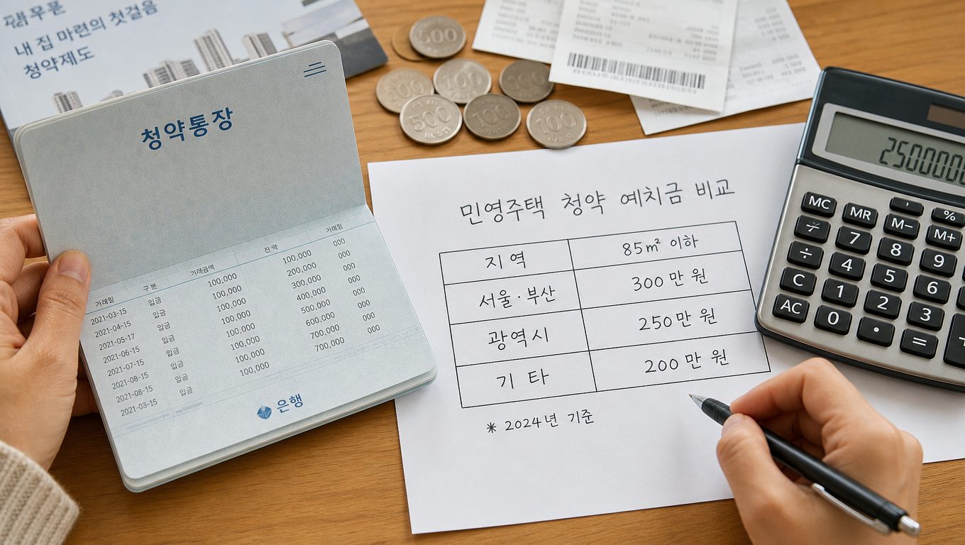 청약통장 예치금 지역별 기준과 전용면적별 금액